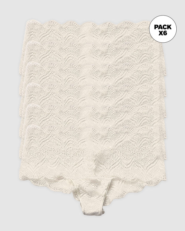 Paquete x 6 panties estilo cachetero en encaje con transparencias y bordes redondeados