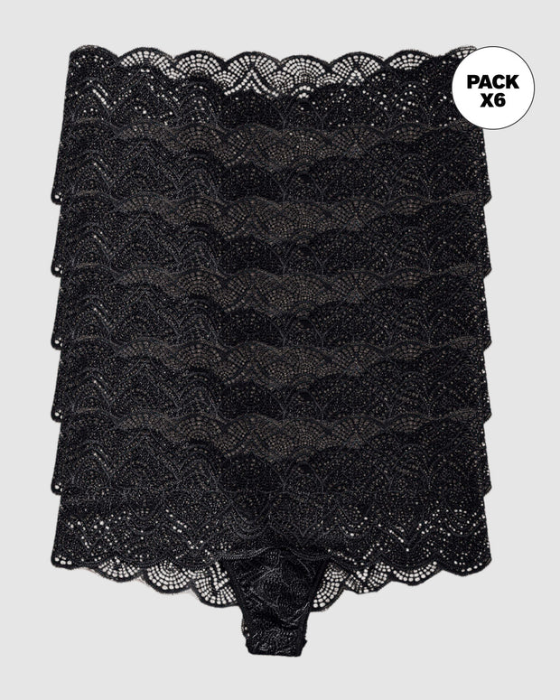 Paquete x 6 panties estilo cachetero en encaje con transparencias y bordes redondeados