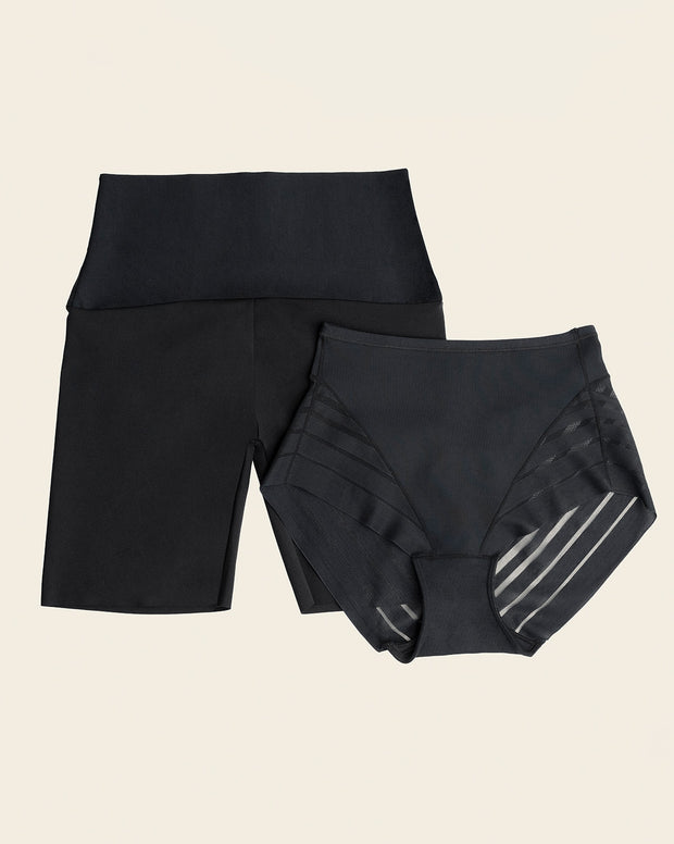 Short de control invisible + Panty faja clásico con control en Negro
