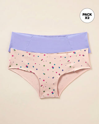Paquete x 2 hípsters invisibles ultracómodos de tiro bajo#color_s16-marfil-estampado-morado-claro