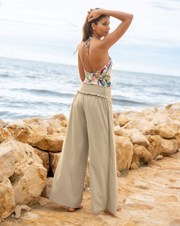 Pantalón playero tipo lino anudable en el frente