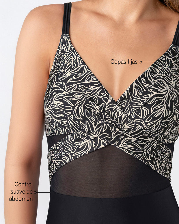 Vestido de baño tecnología BIO-PET con tul en abdomen