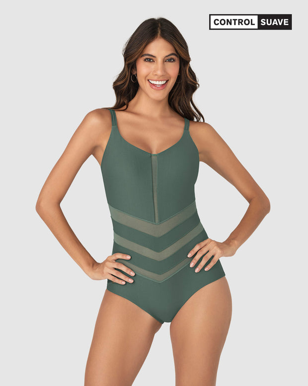 Vestido de baño entero control suave con transparencias en abdomen