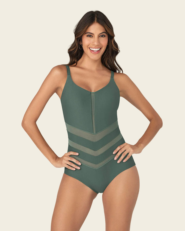 Vestido de baño entero control suave con transparencias en abdomen