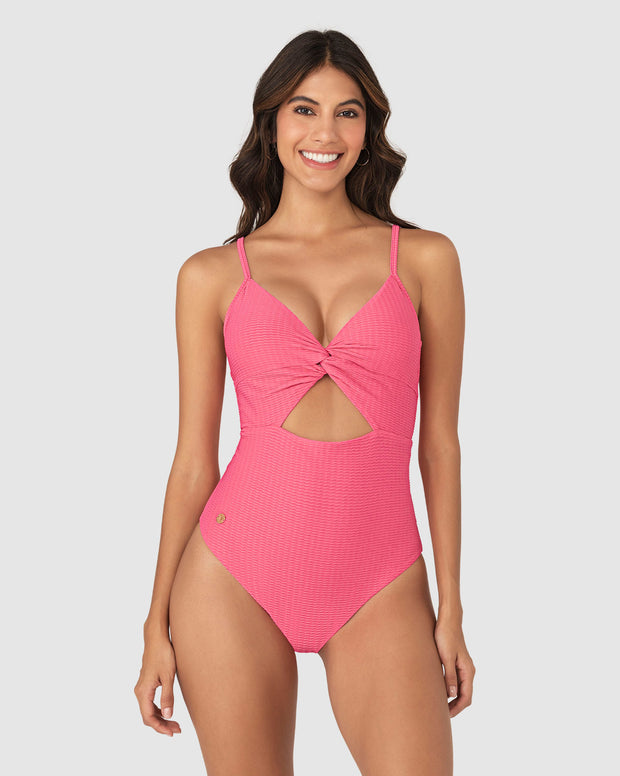 Vestido de baño entero de control suave con detalle de escote cruzado