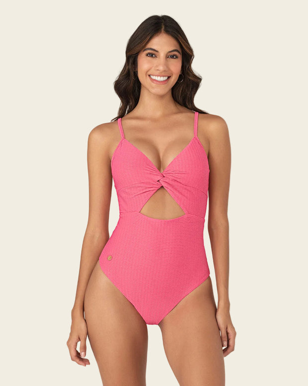Vestido de baño entero de control suave con detalle de escote cruzado
