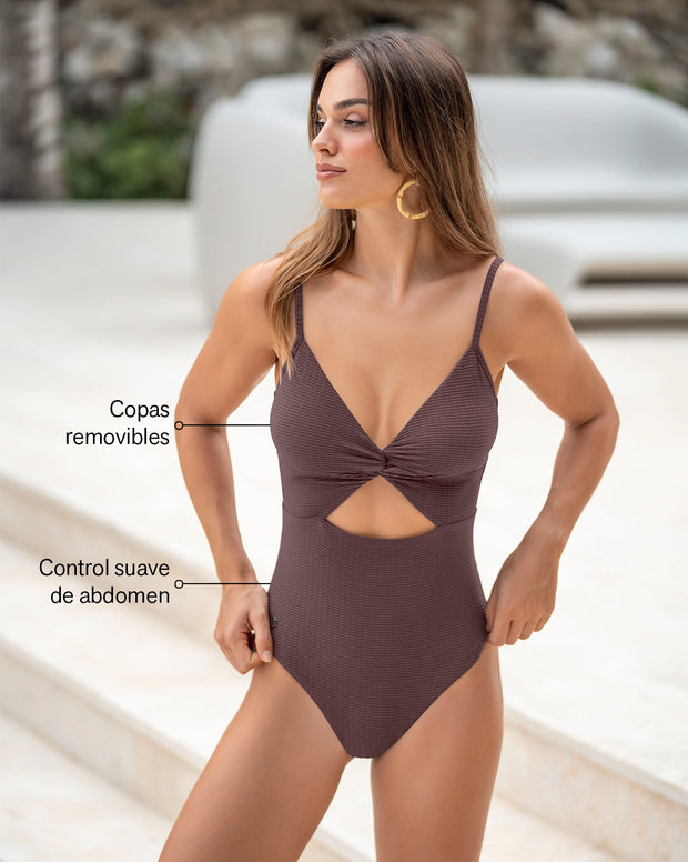 Vestido de baño entero de control suave con detalle de escote cruzado