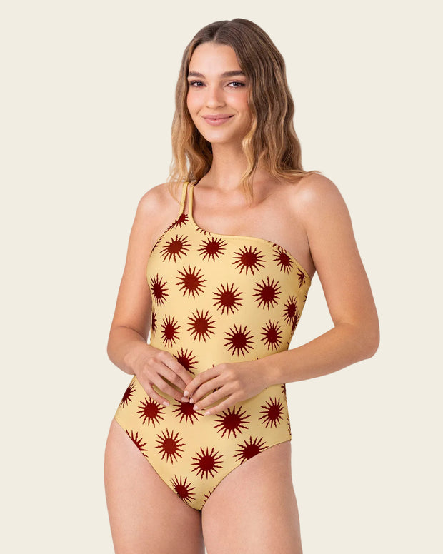Vestido de baño entero estampado de un solo hombro