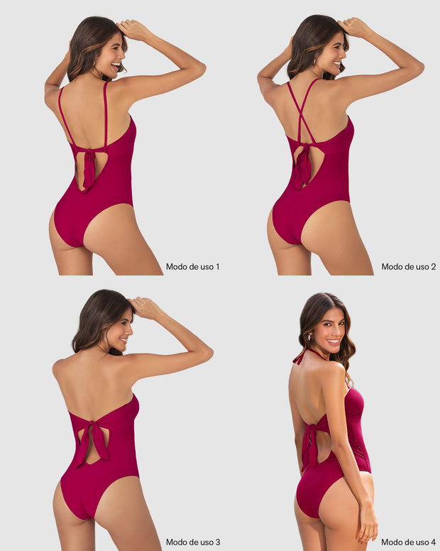 Vestido de baño entero con espalda ajustable