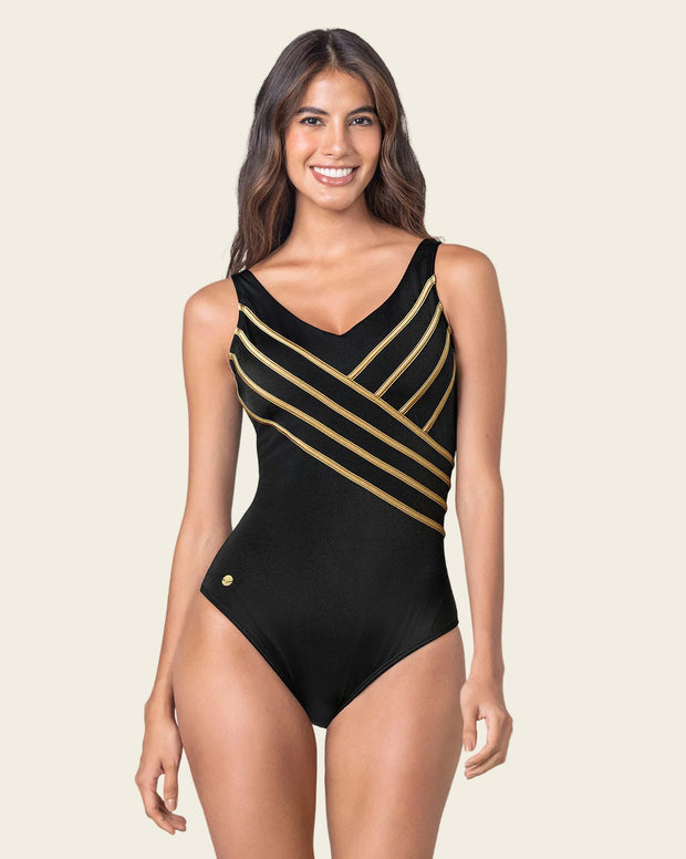 Vestido de baño entero con costuras en contraste