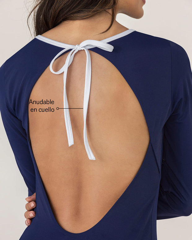 Vestido de baño entero manga larga con espalda descubierta