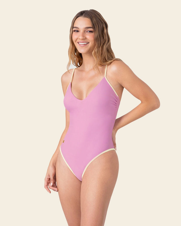 Vestido de baño entero con tiras anudables en espalda