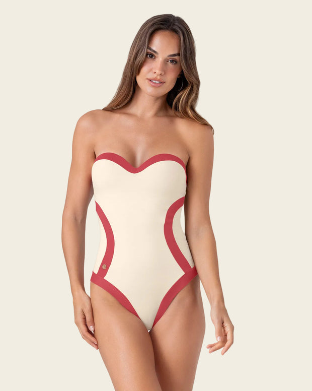 Vestido de baño de control con cortes efecto reloj de arena