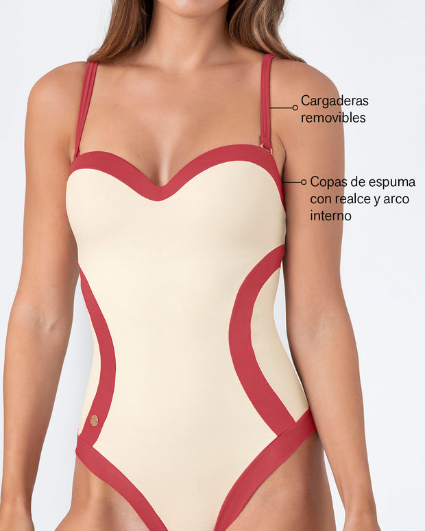 Vestido de baño de control con cortes efecto reloj de arena