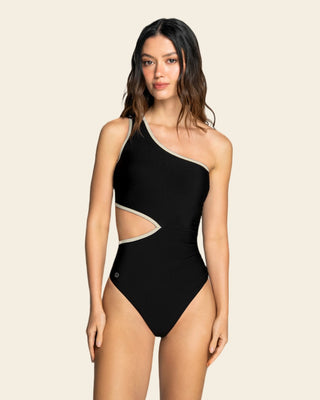 Vestido de baño entero de un hombro con abertura a un lado#color_700-negro