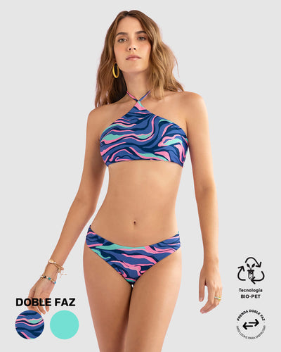 Bikini doble faz con top estilo halter con tecnología BIO-PET#color_672-estampado-ondas-verde