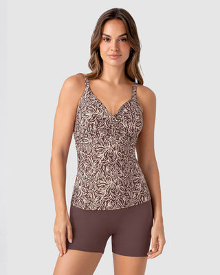 Vestido de baño camiseta drapeada + short#color_a72-estampado-flores-marron