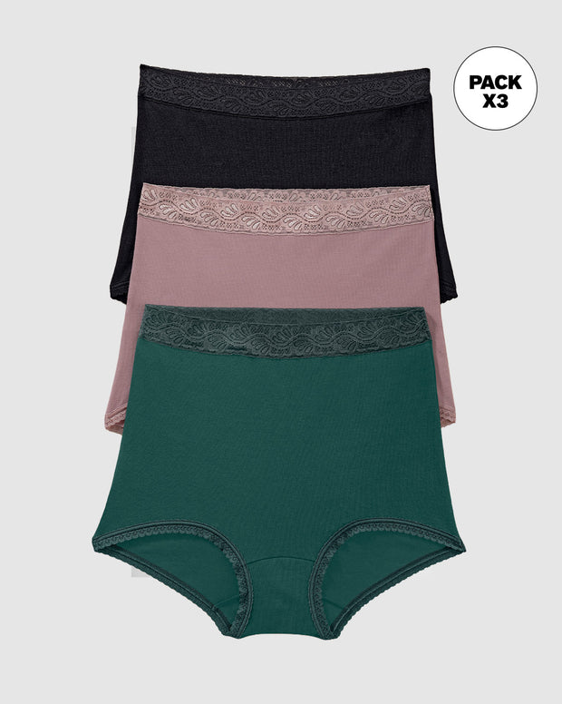 Paquete x 3 panties clásicos de ajuste y cubrimiento total