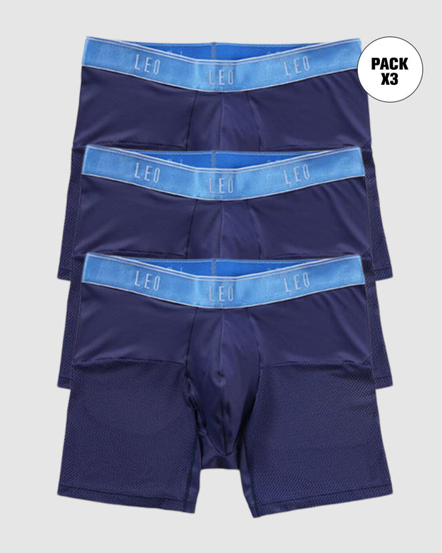 Paquete x3 bóxers medio de secado rápido con mallas transpirables en microfibra