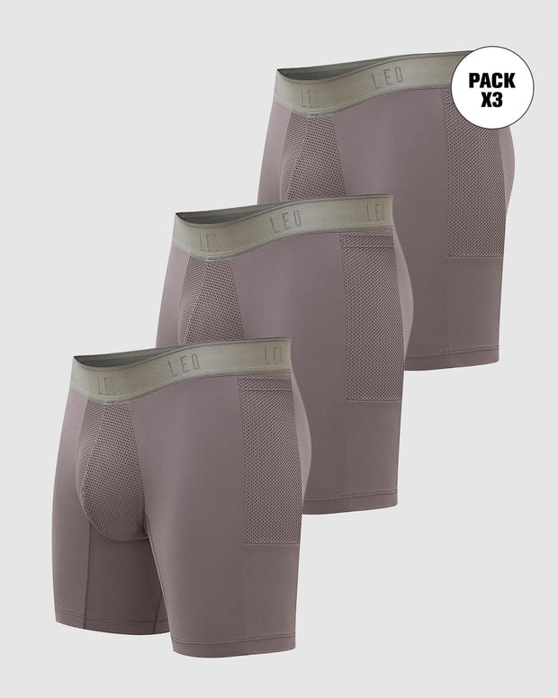Paquete x 3 bóxers deportivos con bolsillo lateral en microfibra de secado rápido