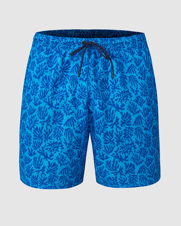 Pantaloneta de baño masculina con práctico bolsillo al lado derecho#color_b00-estampado-coral-azul