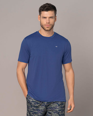 Camiseta deportiva masculina semiajustada de secado rápido#color_522-azul