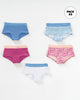 Paquete x 5 panties tipo hipster en algodón suave para niña#color_s26-cuadros-rayas-rosado-azul-blanco