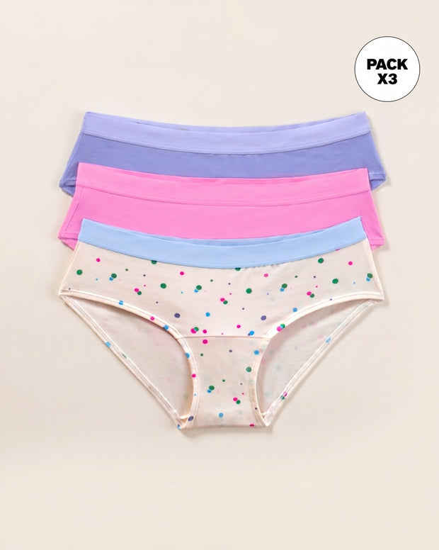 Paquete x 3 panties estilo hípster en algodón