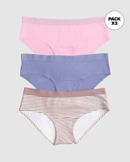 Paquete x 3 panties estilo hipster en algodón#color_s66-morado-estampado-rayas-rosado-claro