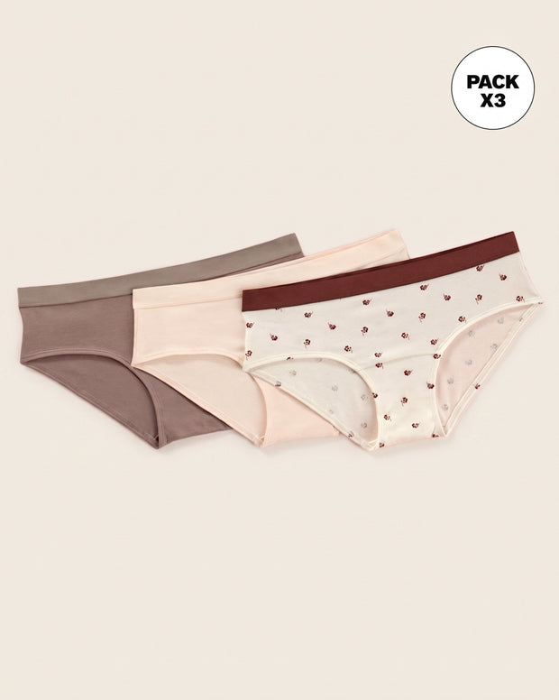 Paquete x 3 panties estilo hípster en algodón