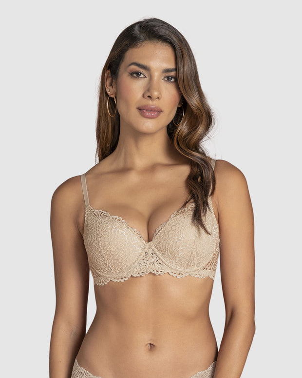 Brasier de realce suave en encaje con cargaderas multiusos