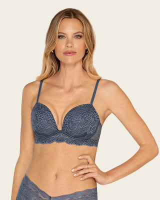 Brasier doble realce escote profundo elaborado en encaje#color_554-azul-grisaceo