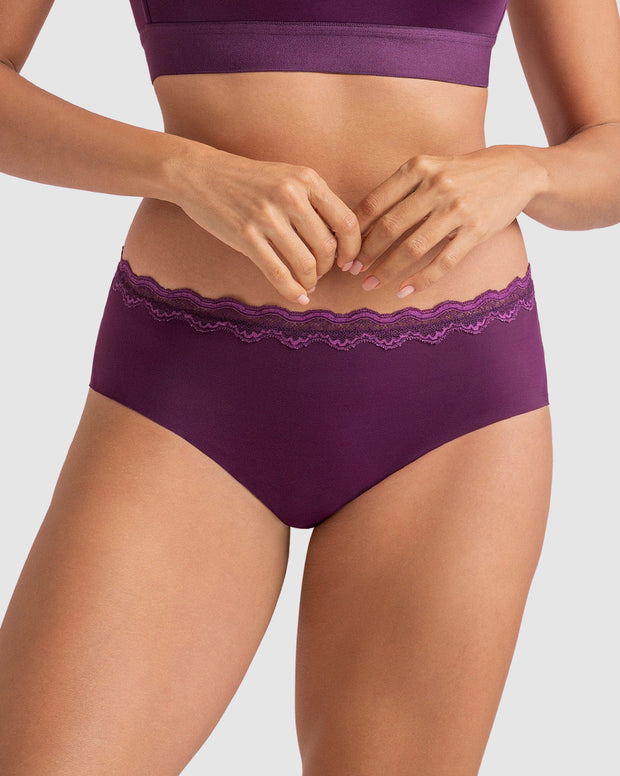 Panty hípster con encaje en cintura tiro medio