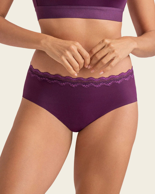 Panty hípster con encaje en cintura tiro medio