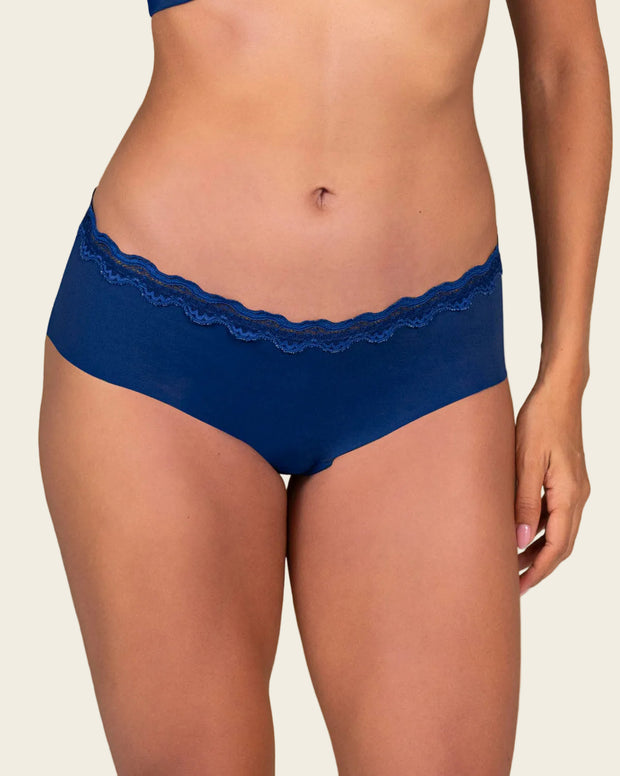 Panty hípster con encaje en cintura tiro medio