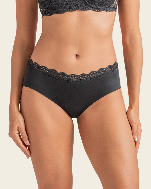 Panty hipster con encaje en cintura tiro medio