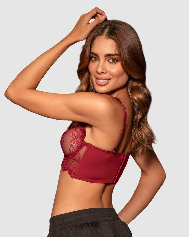 Brasier tipo bralette en encaje y transparencias con espalda de buen cubrimiento