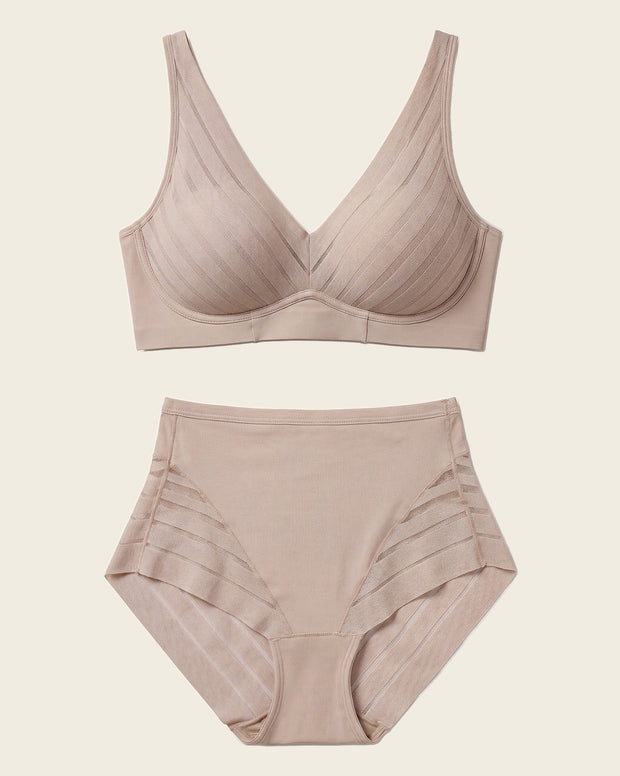 Free-Support bra + Panty faja clásico con control en Café Claro