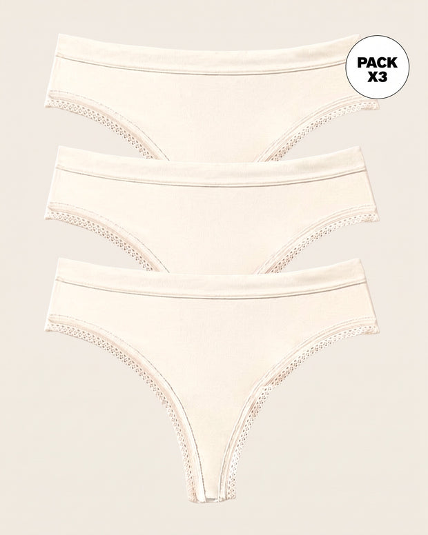 Paquete x 3 panties brasilera Liso + Encaje