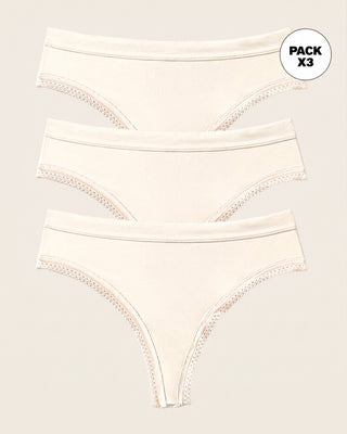 Paquete x 3 panties brasilera Liso + Encaje#color_253-marfil