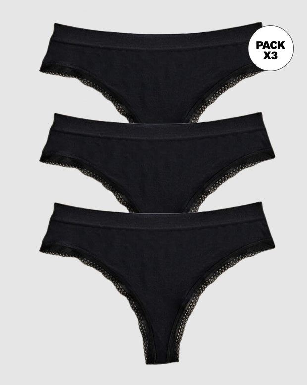 Paquete x 3 panties brasilera Liso + Encaje