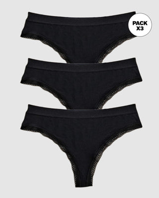 Paquete x 3 panties brasilera Liso + Encaje#color_700-negro