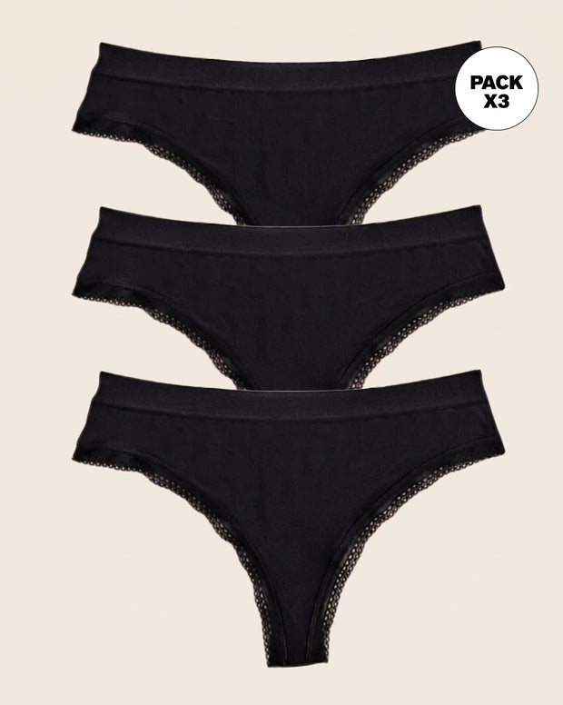 Paquete x 3 panties brasilera Liso + Encaje