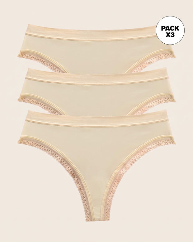 Paquete x 3 panties brasilera Liso + Encaje