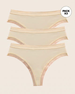 Paquete x 3 panties brasilera Liso + Encaje#color_812-marfil