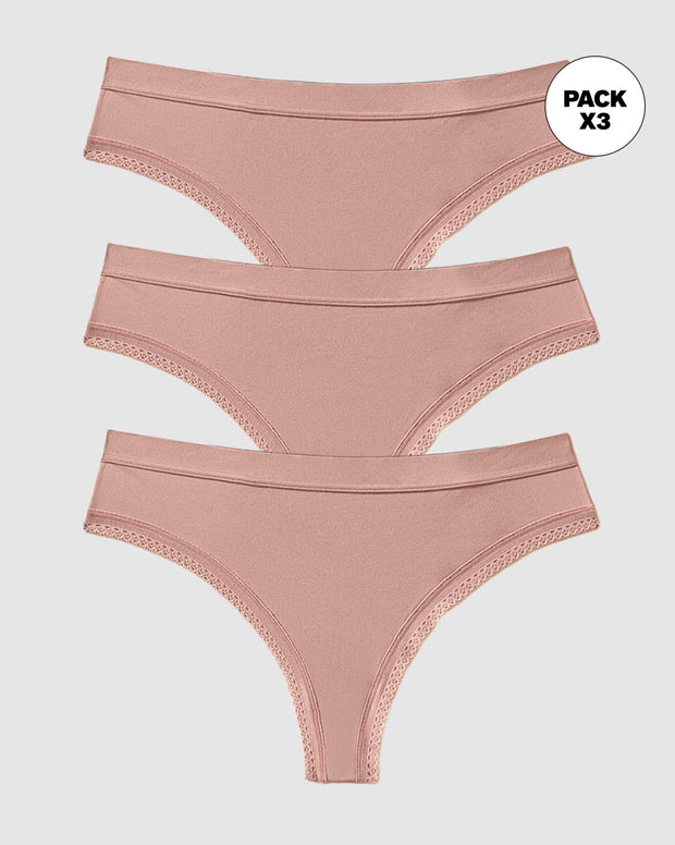 Paquete x 3 panties brasilera Liso + Encaje