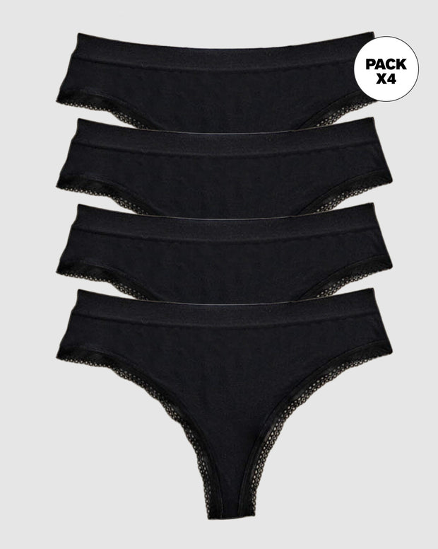 Paquete x 4 panties brasilera Liso + Encaje