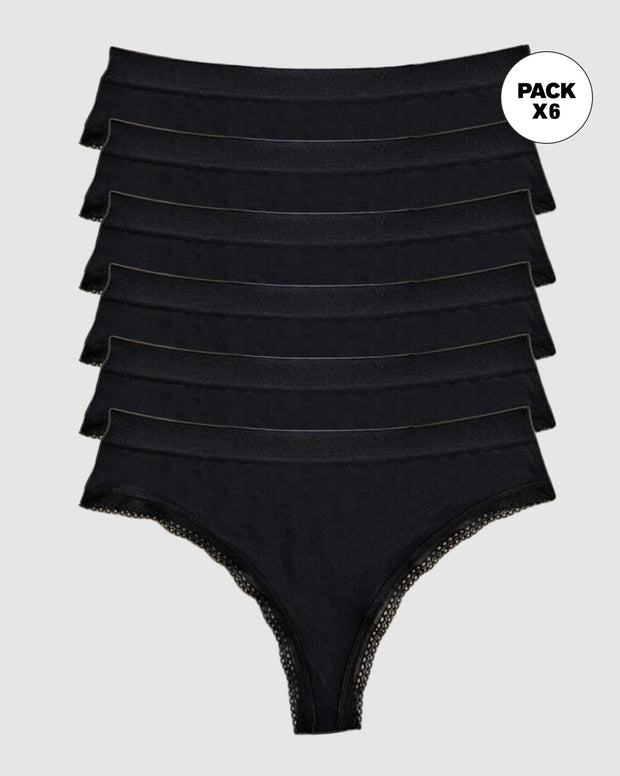 Paquete x 6 panties brasilera Liso + Encaje
