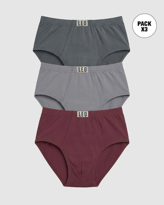 Paquete x 3 Pantaloncillos Clásicos Leo 100% en Algodón#color_s18-vinotinto-gris-oscuro-gris-claro
