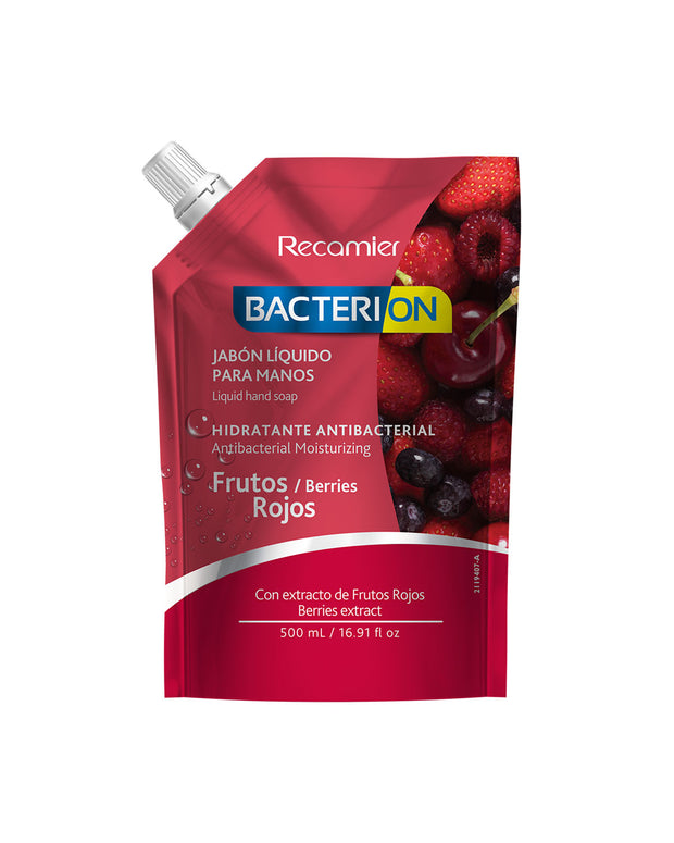 Jabón Liquido antibacterial Frutos Rojos Bacterion Doy Pack 500 ml